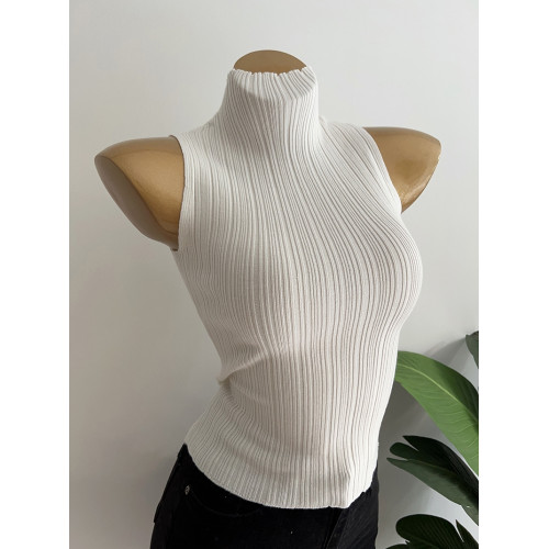 好搭哭~韓風歐尼ins氣質半高領坑條顯身材無袖背心上衣內搭打底衫