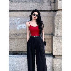 紅色露背連體吊帶背心女夏季新款帶胸墊內搭外穿海邊辣妹美背上衣