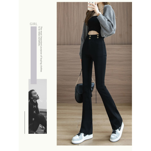 黑色喇叭褲女春秋2025年新款高腰顯瘦修身女士彈力微喇休閒長褲子