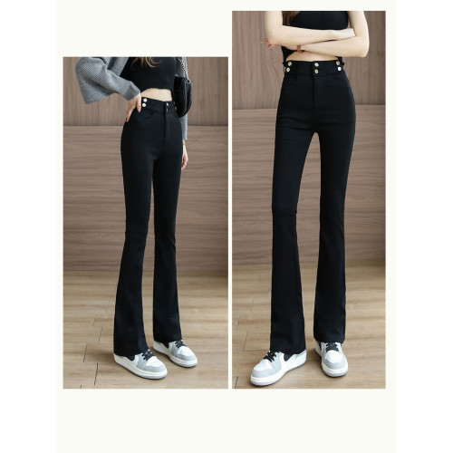 黑色喇叭褲女春秋2025年新款高腰顯瘦修身女士彈力微喇休閒長褲子