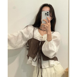 韓國ins夏日法式小衆設計感蝴蝶結系帶曡穿短款吊帶背心女外穿潮