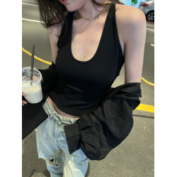 港式辣妹U領掛脖吊帶小背心女外穿夏季修身內搭氣質短款無袖上衣