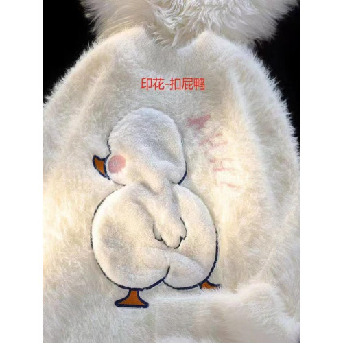 慵懶風仿貂絨卡通綉花毛衣女秋冬新款寬松針織打底衫軟糯植絨上衣