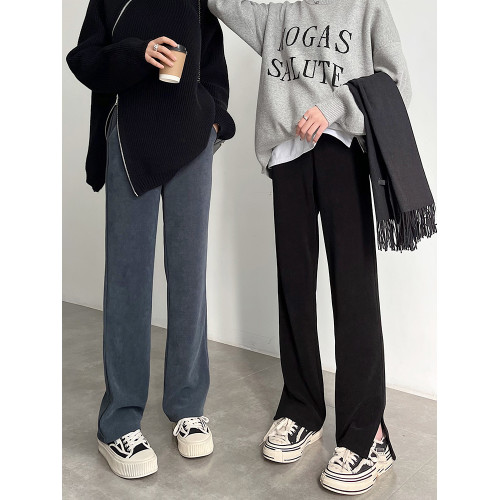 燈芯絨濶腿褲女秋冬加絨高腰垂感休閒拖地小個子雪尼爾窄版直筒褲