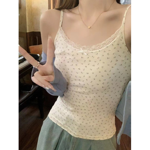 甜辣碎花小吊帶背心女大碼外穿蕾絲純欲修身春夏打底無袖內搭上衣