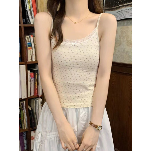 甜辣碎花小吊帶背心女大碼外穿蕾絲純欲修身春夏打底無袖內搭上衣