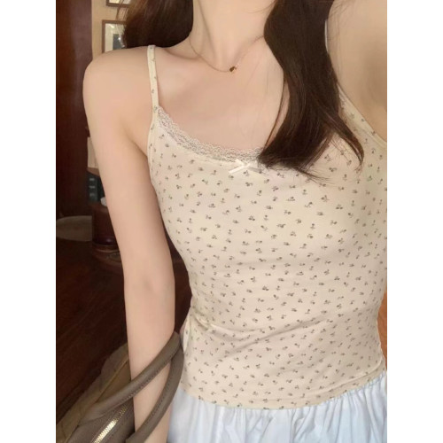 甜辣碎花小吊帶背心女大碼外穿蕾絲純欲修身春夏打底無袖內搭上衣