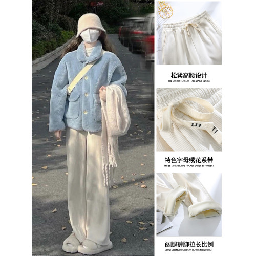 米白色燈芯絨濶腿褲女春秋冬2025新款垂感加絨小個子雪尼爾直筒褲 米白色燈芯絨濶腿褲女春秋冬2025新款垂感加絨小個子雪尼爾直筒褲