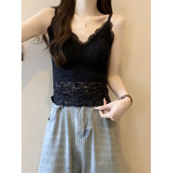 大碼法式蕾絲吊帶背心女外穿秋冬胖mm帶胸墊美背文胸一體內搭上衣