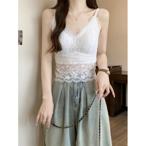 大碼法式蕾絲吊帶背心女外穿秋冬胖mm帶胸墊美背文胸一體內搭上衣