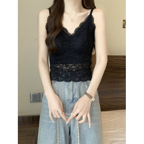 大碼法式蕾絲吊帶背心女外穿秋冬胖mm帶胸墊美背文胸一體內搭上衣