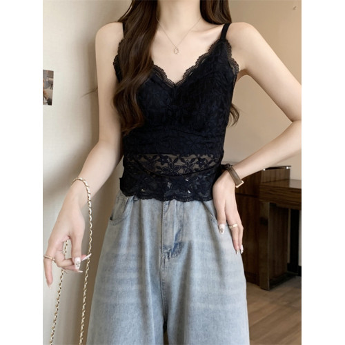 大碼法式蕾絲吊帶背心女外穿秋冬胖mm帶胸墊美背文胸一體內搭上衣