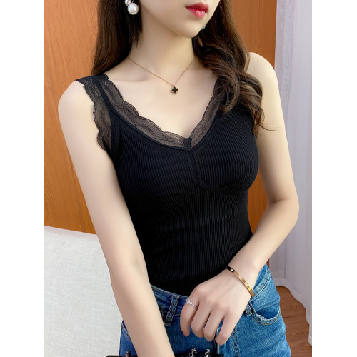 保暖加絨加厚高品質吊帶背心女蕾絲帶胸墊內搭修身上衣打底衫冬