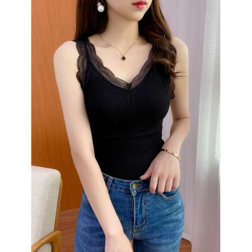 保暖加絨加厚高品質吊帶背心女蕾絲帶胸墊內搭修身上衣打底衫冬