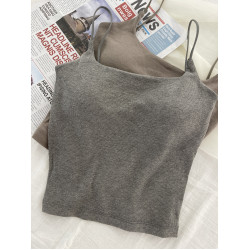 古妃秋冬磨毛細肩帶吊帶背心美背女帶胸墊內搭修身打底免文胸內衣