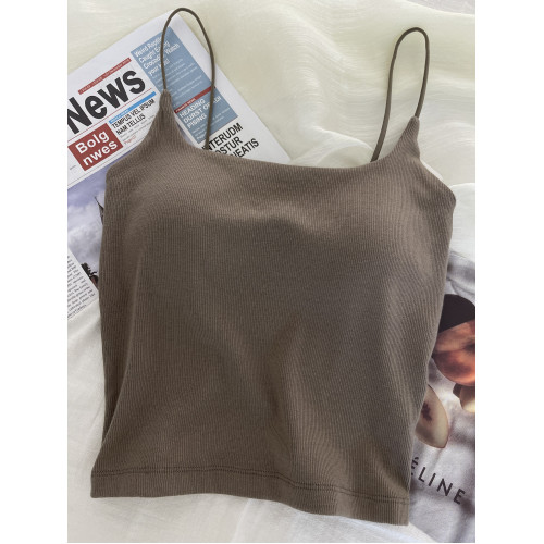 古妃秋冬磨毛細肩帶吊帶背心美背女帶胸墊內搭修身打底免文胸內衣