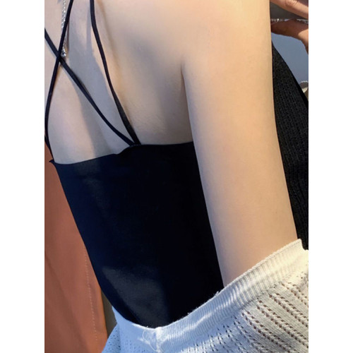 春夏顯瘦打底吊帶內搭外穿美背文胸一體防走光白色長款百搭上衣女