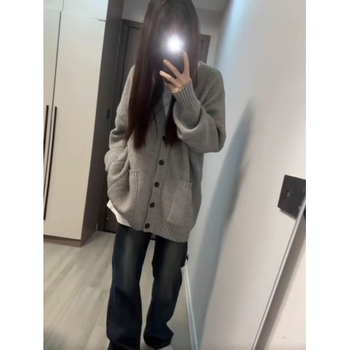 加厚版!慵懶風灰色單排釦毛衣開衫女外套秋裝新款韓版寬松針織衫 加厚版!慵懶風灰色單排釦毛衣開衫女外套秋裝新款韓版寬松針織衫