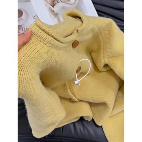 早秋小個子穿搭黃色外搭針織開衫軟糯高級慵懶風毛衣外套女秋冬款