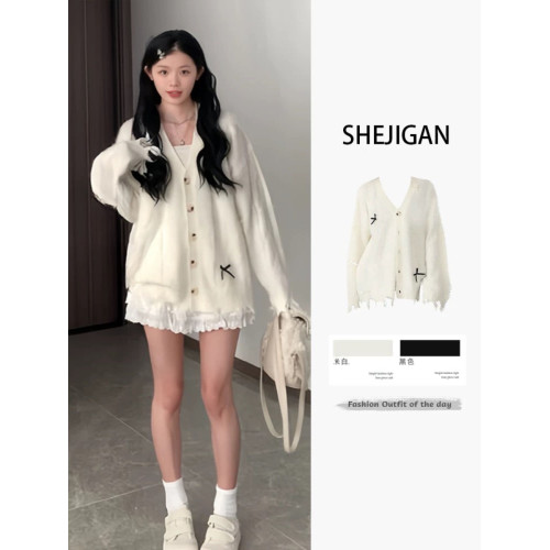 設計感蝴蝶結v領開衫針織衫春秋上衣毛衣外套百搭氣質慵懶風上衣