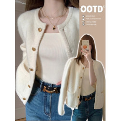 小香風氣質馬海毛毛衣外套女早春2025新款針織開衫高級感外搭上衣