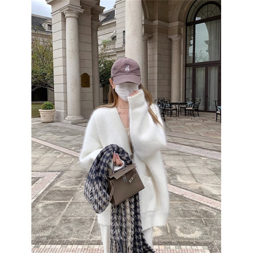 紫色水貂毛開衫毛衣外套女秋冬季2025新款溫柔韓系慵懶中長款針織 紫色水貂毛開衫毛衣外套女秋冬季2025新款溫柔韓系慵懶中長款針織