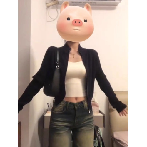 早初秋季穿搭黑色拉鍊毛衣外套女秋冬2024新款短款顯瘦修身上衣潮 早初秋季穿搭黑色拉鍊毛衣外套女秋冬2024新款短款顯瘦修身上衣潮