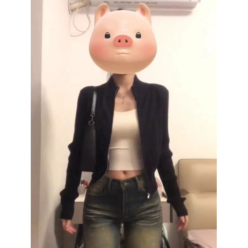 早初秋季穿搭黑色拉鍊毛衣外套女秋冬2024新款短款顯瘦修身上衣潮 早初秋季穿搭黑色拉鍊毛衣外套女秋冬2024新款短款顯瘦修身上衣潮