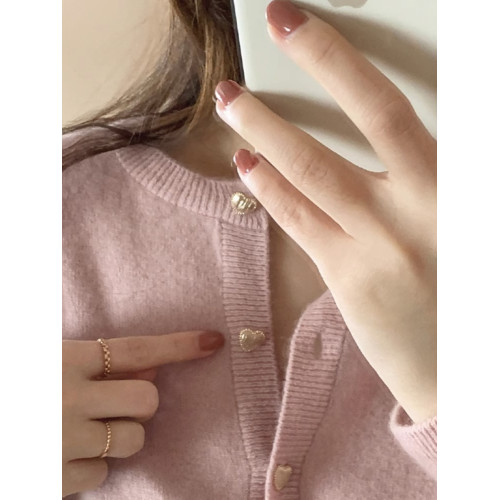 粉色針織開衫女春秋季溫柔風浣熊絨高級感短款毛衣外套小個子上衣 粉色針織開衫女春秋季溫柔風浣熊絨高級感短款毛衣外套小個子上衣