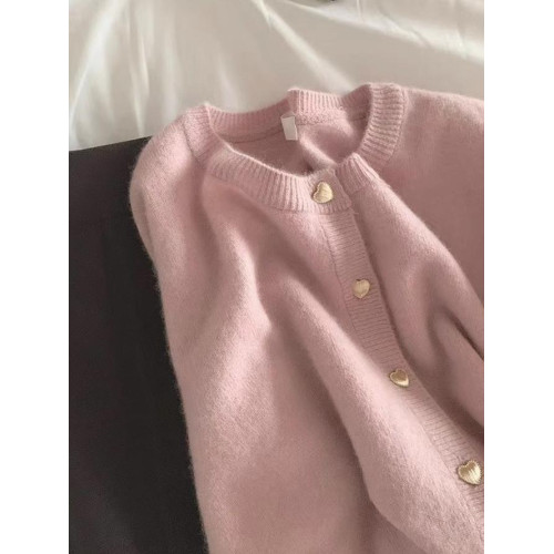 粉色針織開衫女春秋季溫柔風浣熊絨高級感短款毛衣外套小個子上衣 粉色針織開衫女春秋季溫柔風浣熊絨高級感短款毛衣外套小個子上衣