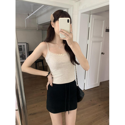 蝴蝶結蕾絲邊白色絕美帶胸墊小吊帶背心女夏外穿內搭打底無袖上衣