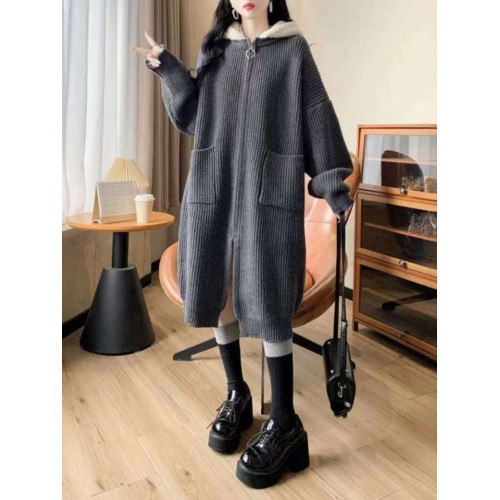 韓版慵懶風加厚外套秋冬季新款羊羔毛連帽長款毛衣女寬松上衣開衫 韓版慵懶風加厚外套秋冬季新款羊羔毛連帽長款毛衣女寬松上衣開衫