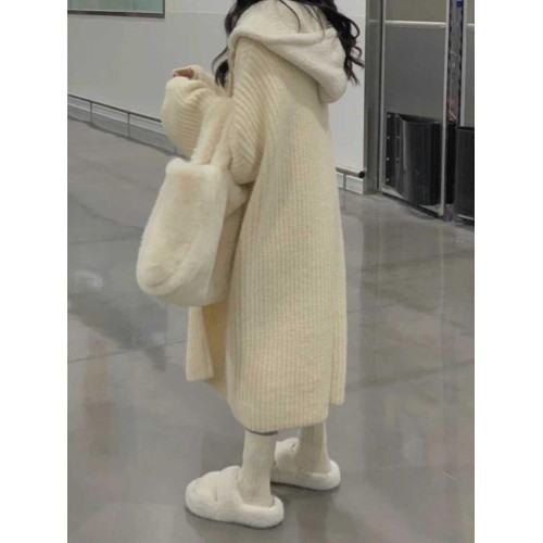 韓版慵懶風加厚外套秋冬季新款羊羔毛連帽長款毛衣女寬松上衣開衫 韓版慵懶風加厚外套秋冬季新款羊羔毛連帽長款毛衣女寬松上衣開衫