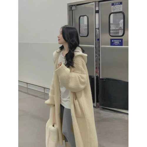 韓版慵懶風加厚外套秋冬季新款羊羔毛連帽長款毛衣女寬松上衣開衫 韓版慵懶風加厚外套秋冬季新款羊羔毛連帽長款毛衣女寬松上衣開衫