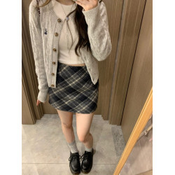 灰色新款韓系粗麻花刺綉針織開衫女2025早秋季學院風短款外套上衣