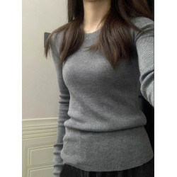 趙露思同款正肩灰色春秋冬季針織打底衫加厚修身顯瘦毛衣內搭上衣