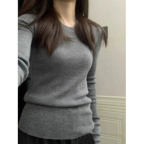 趙露思同款正肩灰色春秋冬季針織打底衫加厚修身顯瘦毛衣內搭上衣