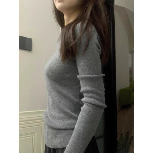 趙露思同款正肩灰色春秋冬季針織打底衫加厚修身顯瘦毛衣內搭上衣