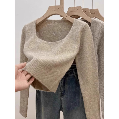 方領露鎖骨軟糯毛衣針織打底衫女2025秋冬高級感加厚套頭內搭上衣 方領露鎖骨軟糯毛衣針織打底衫女2025秋冬高級感加厚套頭內搭上衣