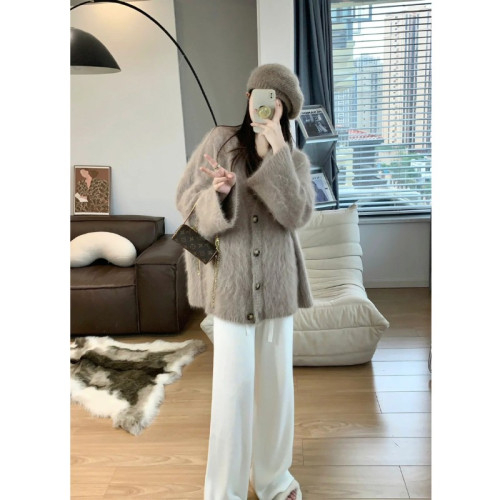 歐貨羊絨毛衣女冬季加厚2025年新款韓版寬鬆慵嬾風毛針織開衫外套