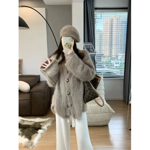 歐貨羊絨毛衣女冬季加厚2025年新款韓版寬鬆慵嬾風毛針織開衫外套