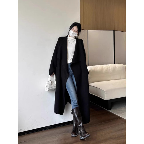 韓系長款浴袍式毛衣外套女2024秋季新款翻領系帶寬松顯瘦針織開衫