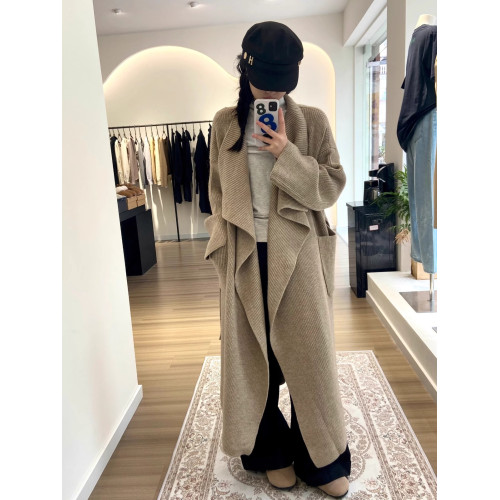 韓系長款浴袍式毛衣外套女2024秋季新款翻領系帶寬松顯瘦針織開衫