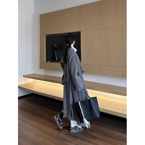 韓系長款浴袍式毛衣外套女2024秋季新款翻領系帶寬松顯瘦針織開衫