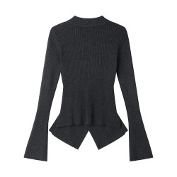 XinmonLee法式復古設計感不規則開叉毛針織衫春秋氣質半高領顯瘦