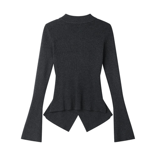 XinmonLee法式復古設計感不規則開叉毛針織衫春秋氣質半高領顯瘦 XinmonLee法式復古設計感不規則開叉毛針織衫春秋氣質半高領顯瘦