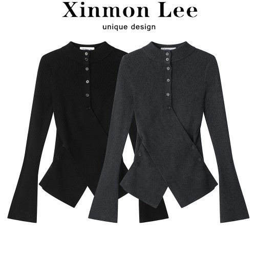 XinmonLee法式復古設計感不規則開叉毛針織衫春秋氣質半高領顯瘦 XinmonLee法式復古設計感不規則開叉毛針織衫春秋氣質半高領顯瘦