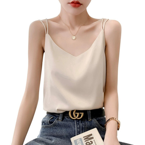 真絲吊帶背心女內搭白色美背醋酸上衣緞面夏小西裝桑蠶絲打底衫