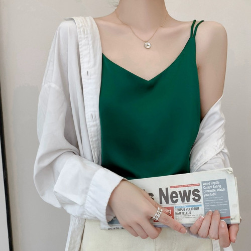 真絲吊帶背心女內搭白色美背醋酸上衣緞面夏小西裝桑蠶絲打底衫