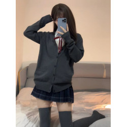 JK製服早秋日系學院風外搭寬松純色毛衣針織開衫薄款長袖外套女